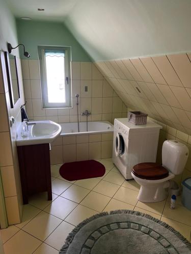FalsztynにあるSamsolandia Willa Falsztynのバスルーム(洗面台、トイレ、バスタブ付)