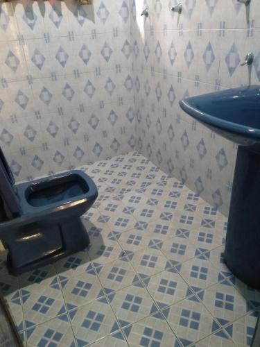 a bathroom with a blue toilet and a sink at Access Villa in Nuwara Eliya