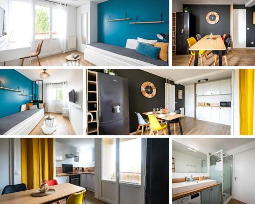 a collage of photos of a kitchen and a living room at Life&Travel - Appartement Bordeaux - 4 chambres in Bordeaux