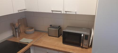 a microwave sitting on top of a kitchen counter at Hotel Landgasthof Adler in Bad Krozingen