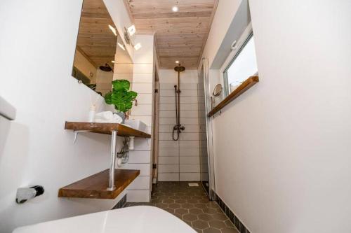uma pequena casa de banho com WC e lavatório em Chill Inn with sauna em Pärnu