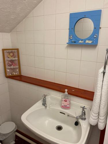 a bathroom with a sink and a mirror at The Laurels in Blackpool