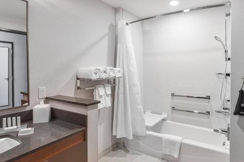 a bathroom with a tub and a shower and a sink at Fairfield Inn & Suites by Marriott Menifee in Menifee