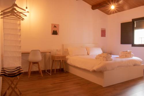 Schlafzimmer mit einem Bett, einem Schreibtisch und einem Stuhl in der Unterkunft MonResidence La Figuereta in Manresa