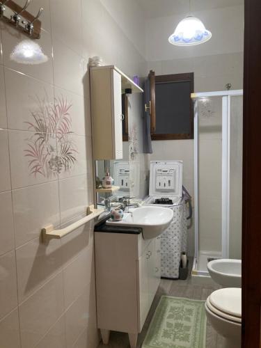 a small bathroom with a sink and a toilet at al Sulcis 35 in Teulada