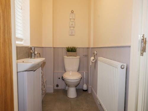 a bathroom with a toilet and a sink at Rowarth in Pwllheli