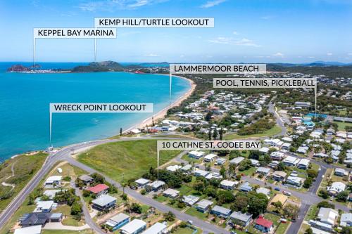 an aerial view of ayreonga beach and the ocean at Cooee Bay Beach House in Yeppoon