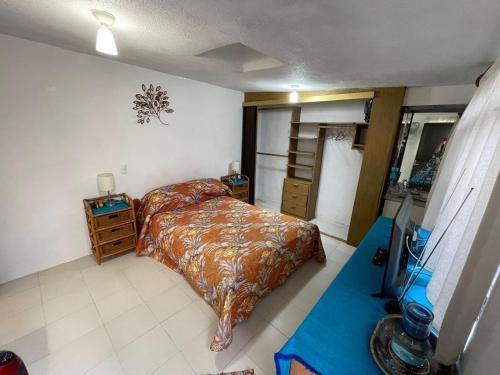 a bedroom with a bed and a dresser in it at Departamento Naval Coyoacán in Mexico City
