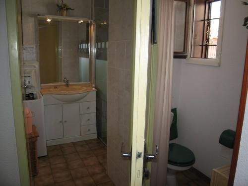 La salle de bains est pourvue d'un lavabo, de toilettes et d'une douche. dans l'établissement Villa Saint-Cyprien, 3 pièces, 6 personnes - FR-1-106-57, à Saint-Cyprien