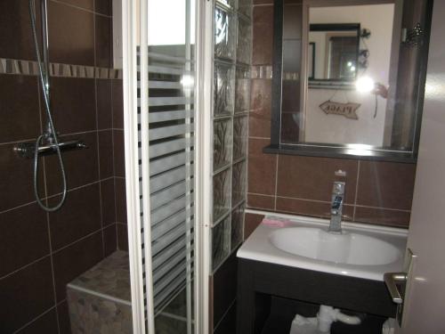 ein Bad mit einem Waschbecken und einem Spiegel in der Unterkunft Appartement Saint-Cyprien, 3 pièces, 6 personnes - FR-1-106-59 in Saint-Cyprien
