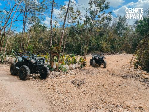 two atvs parked on a dirt road with trees at O' Tulum Boutique Hotel - Adults Only in Tulum