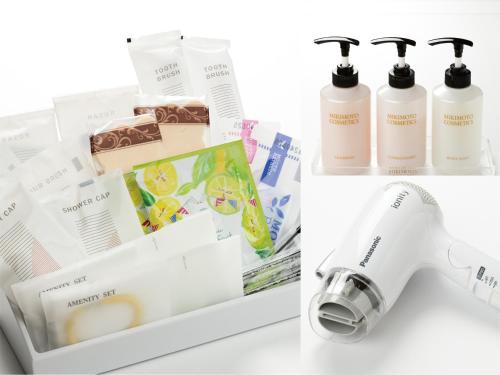 a set of two pictures of products on a counter at Hotel JAL City Aomori in Aomori