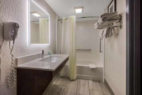 a bathroom with a sink and a tub and a mirror at Quality Inn Asheville Airport in Fletcher