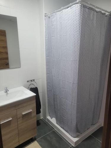 a bathroom with a shower and a sink at Apartamento kuko con wifi al lado metro in Bilbao