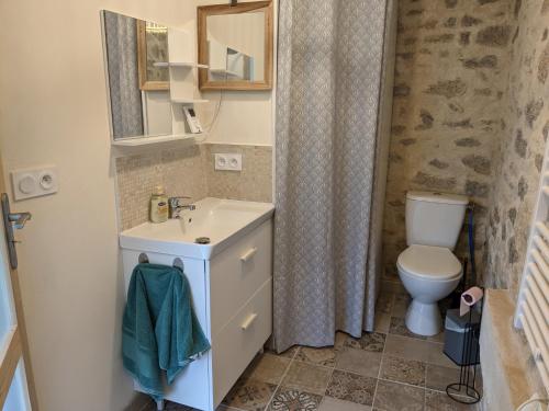 a bathroom with a sink and a toilet at Maison de Vacances 12min du Puy du fou grand studio in Saint-Laurent-sur-Sèvre
