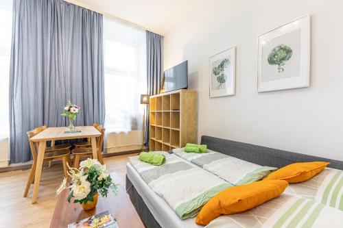 Posteľ alebo postele v izbe v ubytovaní TRENDY VIENNA by JR City Apartments