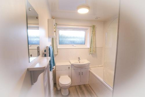 a bathroom with a sink and a toilet and a shower at Millfield in Rockcliffe