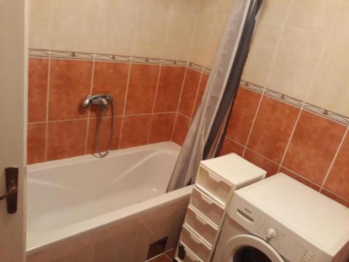 a bathroom with a tub and a washing machine at Apartments House Marija in Vrbanj