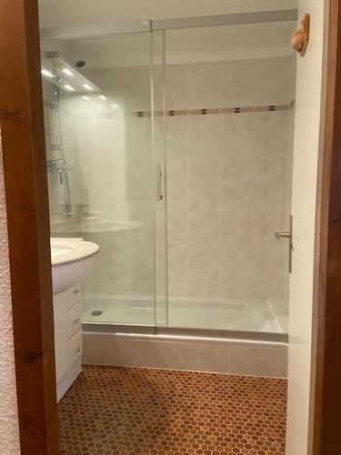 une salle de bain avec une douche, des toilettes et un lavabo dans l'établissement Lovely studio apartment in Les Contamines-Montjoie, aux Contamines-Montjoie