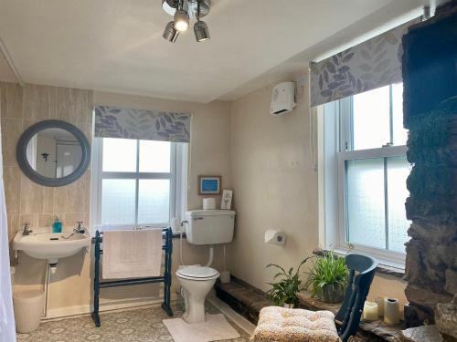 艾斯頓的住宿－馬克勞斯度假屋，一间带卫生间、水槽和镜子的浴室