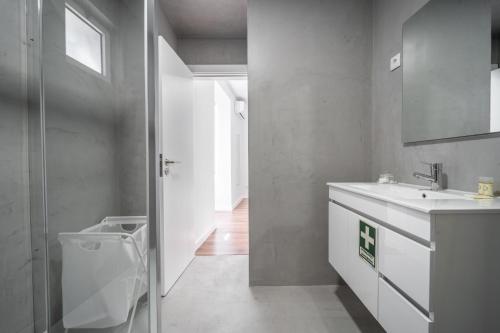 ein Badezimmer mit einem Waschbecken und einer Waschmaschine in der Unterkunft Praça Velha I in Braga