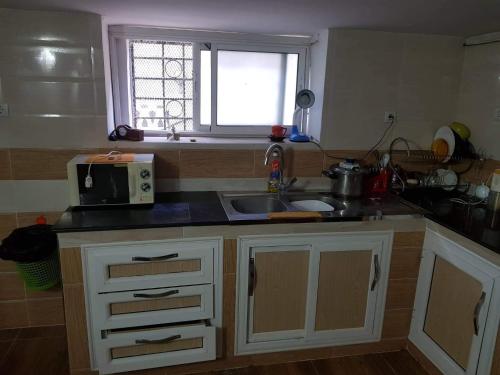 康斯坦丁的住宿－Cirta duplexe，厨房配有水槽和微波炉