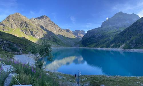 a view of a mountain lake in the mountains at Sport Matt Appartement in Pettneu am Arlberg