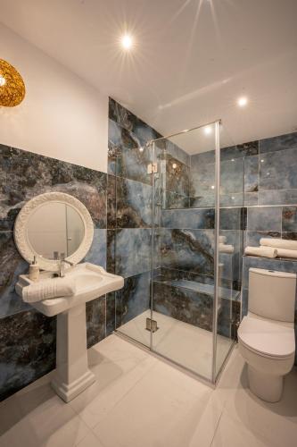 a bathroom with a toilet and a sink and a shower at finca dos Mares in Ferrol