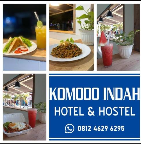 a collage of pictures of food and drinks at Komodo Indah Hotel and Hostel in Labuan Bajo
