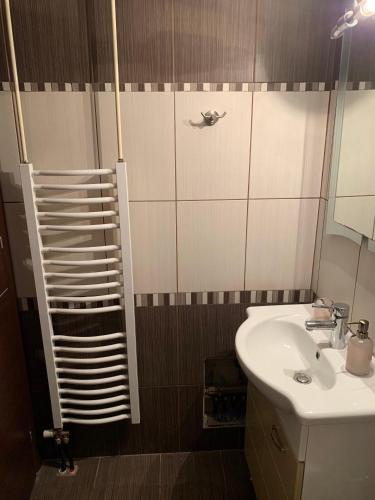 a bathroom with a sink and a shower at hommie apartment in Amaliás