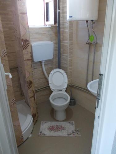 a small bathroom with a toilet and a sink at Marko Apartments in Struga