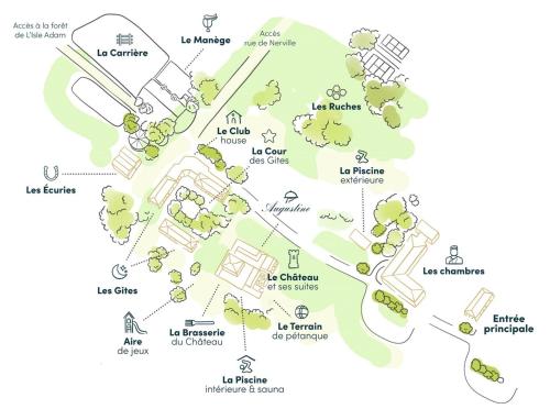 um mapa de um parque com árvores e arbustos em Les appartements du Domaine de Maffliers 4 étoiles - Demeures de Campagne em Maffliers