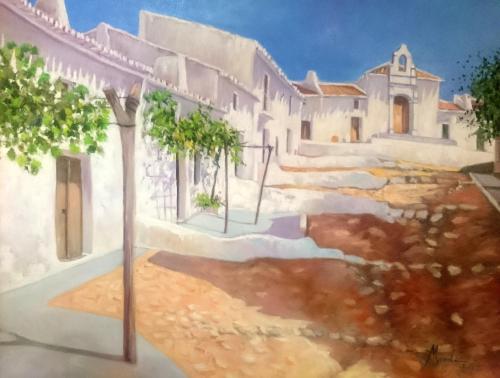 a painting of a courtyard of a building at Casa Rural Torrecilla, 1919 in Yunquera
