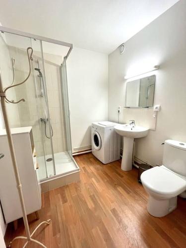La salle de bains est pourvue d'une douche, de toilettes et d'un lavabo. dans l'établissement Giena - SILS, à Caen