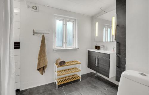 a white bathroom with a sink and a toilet at 3 Bedroom Beautiful Home In Bryrup in Bryrup