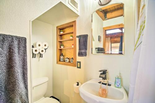 y baño con lavabo, aseo y espejo. en Cozy Cabin Rental in Waterfront Community with Dock en Okeechobee