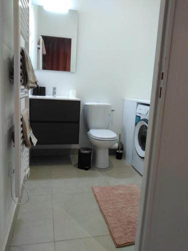 ein Badezimmer mit einem WC, einem Waschbecken und einer Waschmaschine in der Unterkunft Métal studio in Cachan