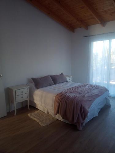 a bedroom with a large bed and a window at Casa de Balsa in Neuquén