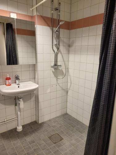 a bathroom with a shower and a sink at Apartments Centralstation in Uppsala