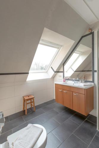 a bathroom with a toilet and a sink and a window at Villa-Senta-Apartment-15 in Kühlungsborn