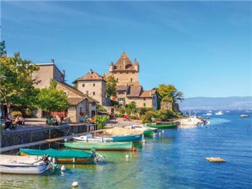 a group of boats are docked in a body of water at Wonderful La Villa du Lac - One Bedroom, 4 people in Divonne-les-Bains
