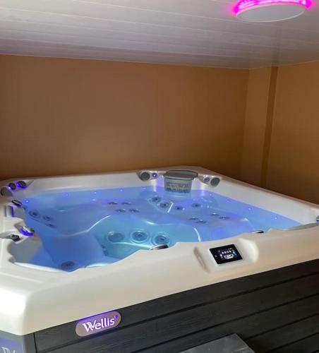 a blue and white bath tub in a room at BEAUTIFUL LIFE BED and SPA in Mirecourt