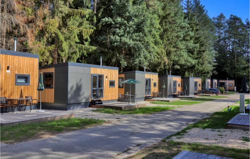 Une rangée de petites maisons dans un parc dans l'établissement Tiny Haus 86 Am Brombachsee, à Pleinfeld