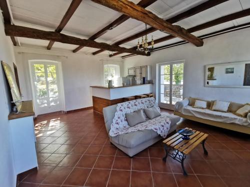 a living room with a couch and a table at Appartement Palazzo Patrimonio in Patrimonio