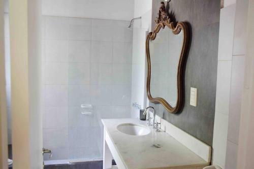 een badkamer met een wastafel en een spiegel bij Casa en callejón privado en Chacras de Coria con bicicleta in Ciudad Lujan de Cuyo