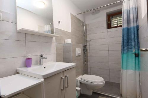 a bathroom with a sink and a toilet and a shower at Apartment in Silo/Insel Krk 13555 in Šilo