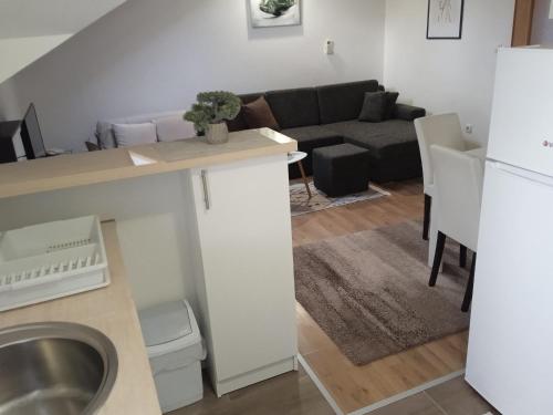 a kitchen and living room with a sink and a refrigerator at Apartment Iva in Trebinje