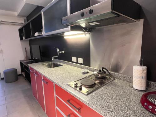 a kitchen with a stove and a sink in it at Departamento en Castelar in Castelar