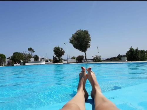 a person laying on the edge of a swimming pool at Villa Jasmin 15 in M'diq