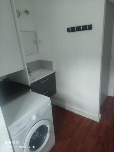 a washer and dryer in a bathroom with a sink at Spacieux et lumineux 2 pièces in Roquebillière